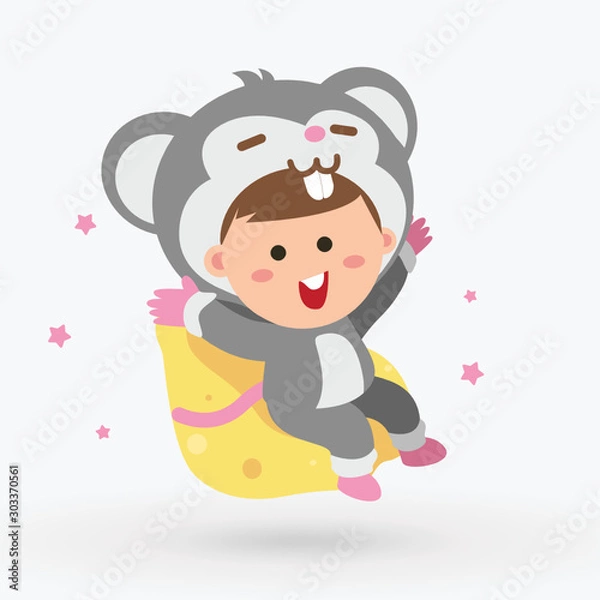 Obraz Cute Baby Rat Character Vector - Sit