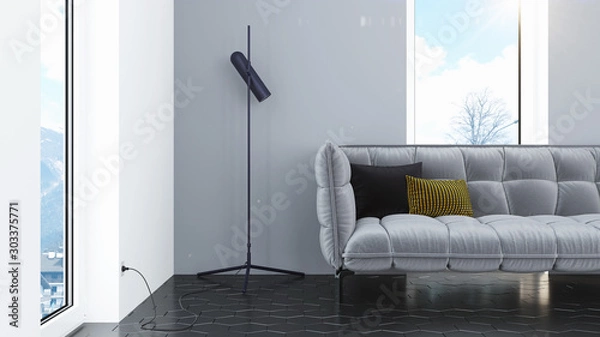 Fototapeta Modern design living room interior with beautiful view . 3D rendering