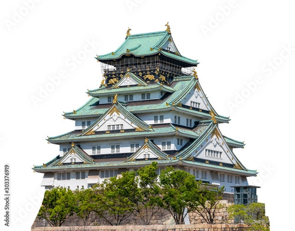 Obraz Zamek w Osace na białym tle ze ścieżką przycinającą, najczęściej odwiedzane miejsce w Osace w Japonii