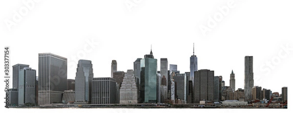 Fototapeta One World Trade Center and skyscraper, high-rise building in Lower Manhattan, New York City, isolated white background with clipping path