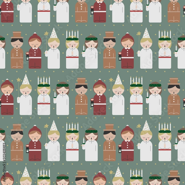 Obraz Seamless pattern Saint Lucy at Christmas, vector