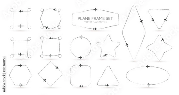 Fototapeta Airplane route vector creative simple borders set