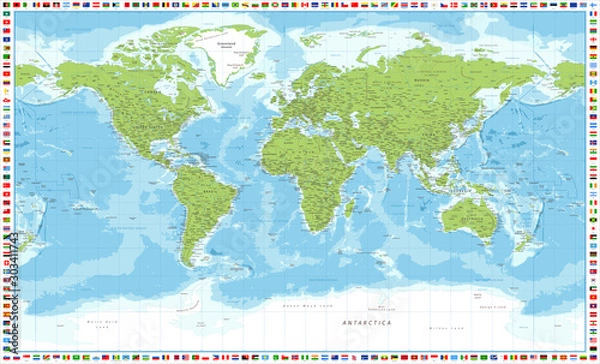Fototapeta World Map and Flags - Vector Detailed Illustration