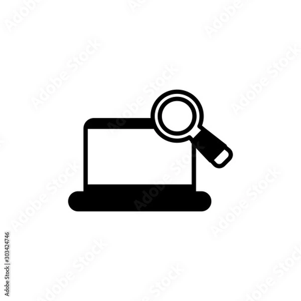 Fototapeta security laptop with magnifying glass line style