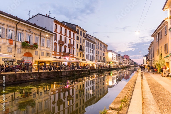 Obraz Milan Navigli river sunset