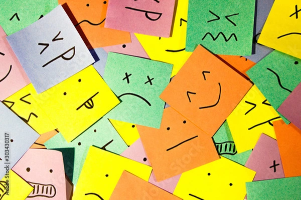 Obraz zestaw zabawnych kolorowych naklejek z różnymi emocjami