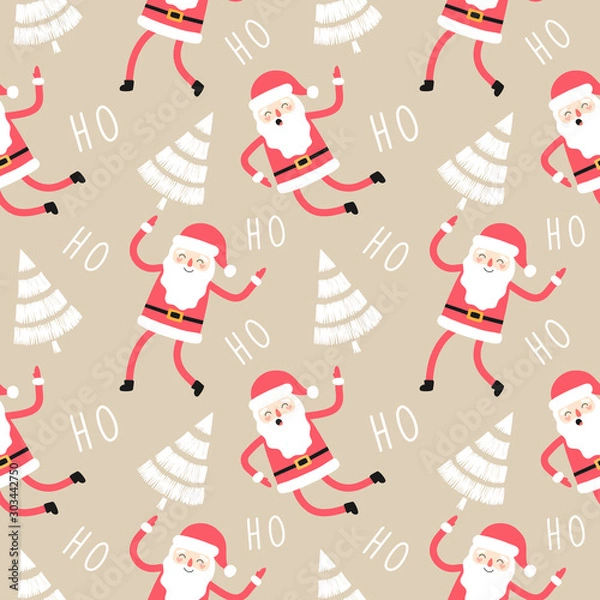Fototapeta Cartoon Santa Claus seamless pattern. New Year and Christmas print for wrapping, fabric, wallpaper.