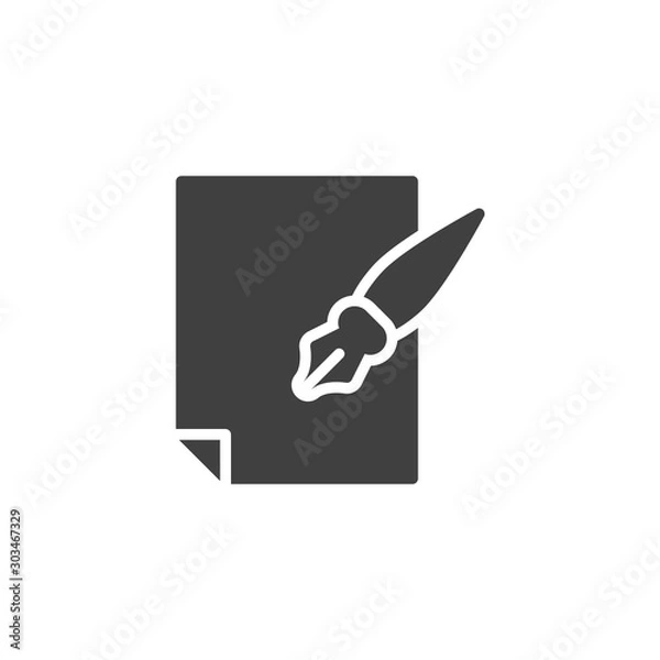 Fototapeta Ink pen and paper vector icon. Writing filled flat sign for mobile concept and web design. Page with pen glyph icon. Symbol, logo illustration. Vector graphics