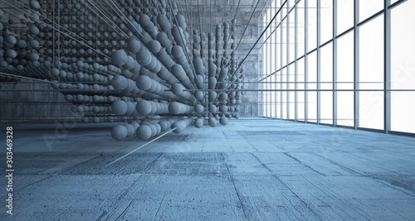 Obraz Abstract architectural concrete  interior  from an array of spheres with large windows. 3D illustration and rendering.