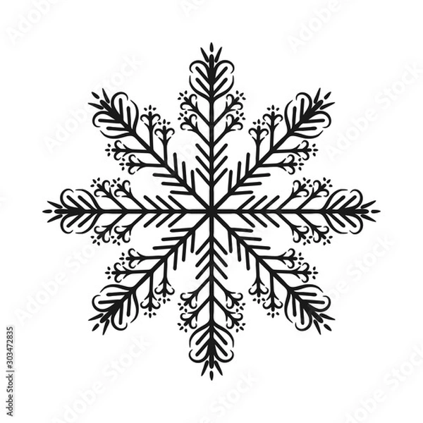 Fototapeta  New Year's openwork snowflakes. On a white background, contour, decorative snowflakes. Decor element. Vector illustration.