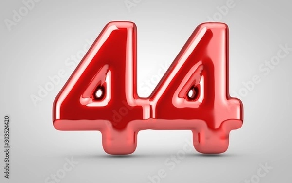 Obraz Red glossy balloon number 44 isolated on white background.