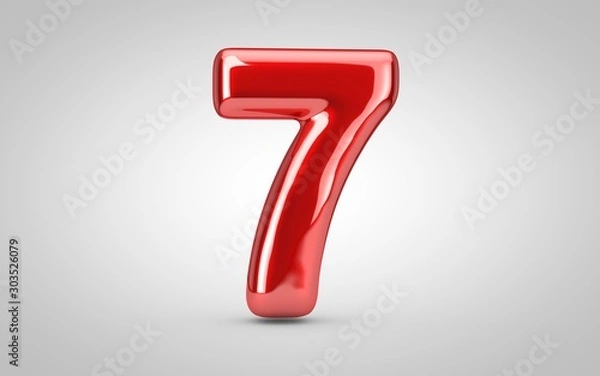 Fototapeta Red glossy balloon number 7 isolated on white background.