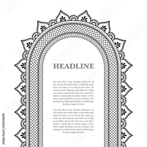 Obraz Decorative monochrome pattern in ethnic oriental style for greeting card, invitation, announcement or coloring book page