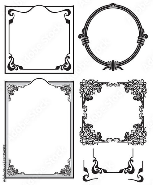 Fototapeta set vintage frame and ornaments