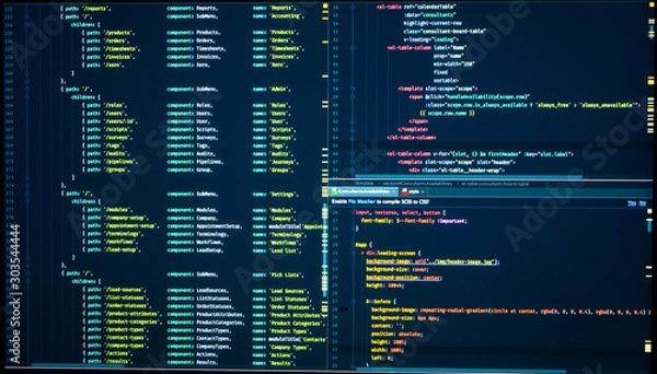 Fototapeta Java code. Software programming code. Abstract computer script code. Programming code on the screen. Vue js, markup