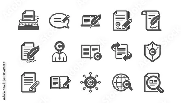 Fototapeta Copywriting icons. Copyright, Typewriter and Feedback. Legal content classic icon set. Quality set. Vector