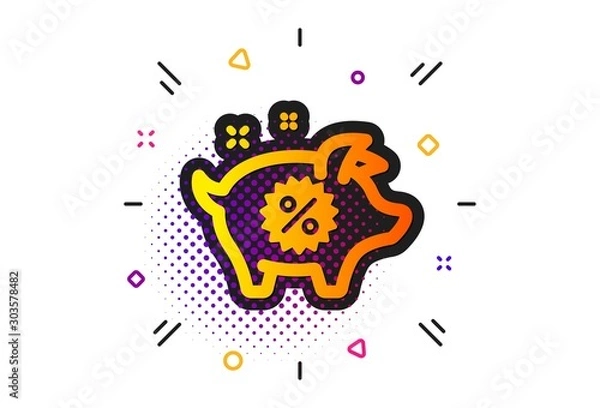 Fototapeta Shopping discount sign. Halftone circles pattern. Piggy sale icon. Clearance symbol. Classic flat piggy sale icon. Vector