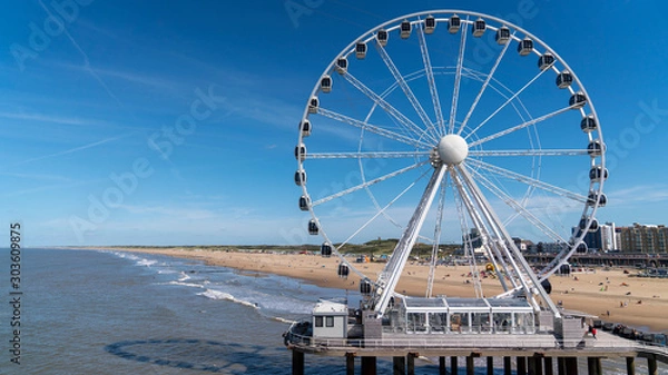 Obraz  the Hague ferris wheel beach view landscape, netherlands