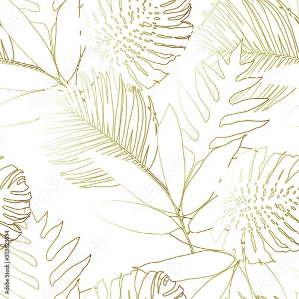 Fototapeta Seamless tropical pattern with  leaves.  Graphic vector background.
