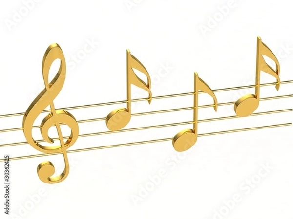 Fototapeta Golden treble clef and notes