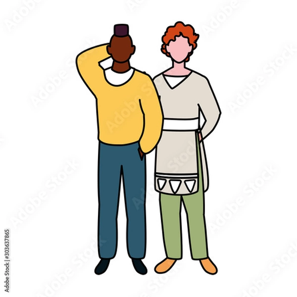 Obraz men standing faceless with different poses on white background