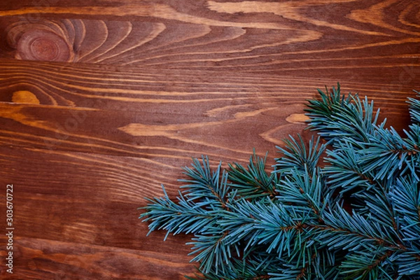 Fototapeta wooden background with fir tree