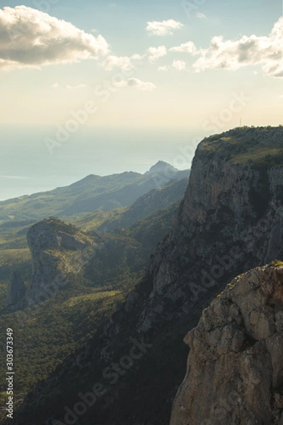Fototapeta view from the mountain, on a cliff, mountain Crimea