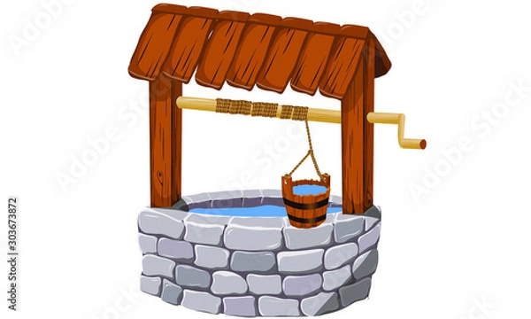 Fototapeta middle age, fairy tale draw well with water and crank, bucket and rope