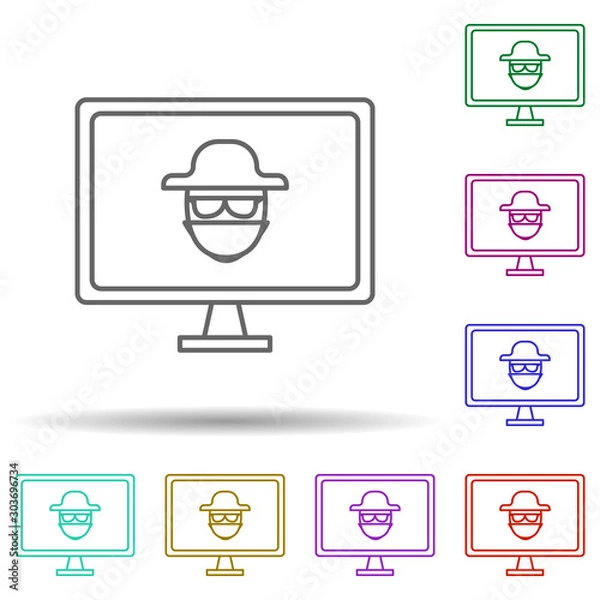 Fototapeta Cyber crime multi color icon. Simple thin line, outline vector of security icons for ui and ux, website or mobile application