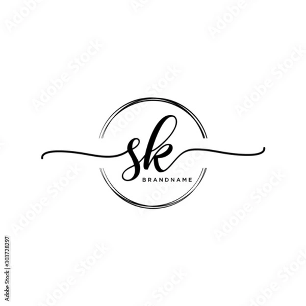 Obraz SK Initial handwriting logo with circle template vector.
