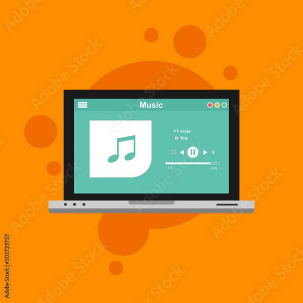 Fototapeta Vector illustration of music player flat design concept. Can be used for workflow layout template, banner, marketing, infographics.