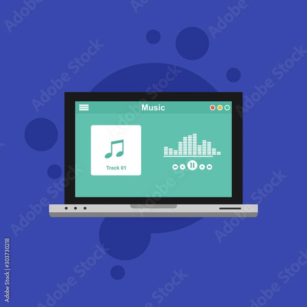 Fototapeta music player flat design concept vector color template. Media player navigation screen. Flat UI, GUI. Playing audio, radio. Phone display
