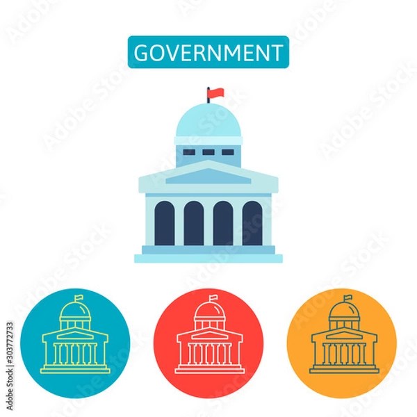 Obraz Government building flat icons set.