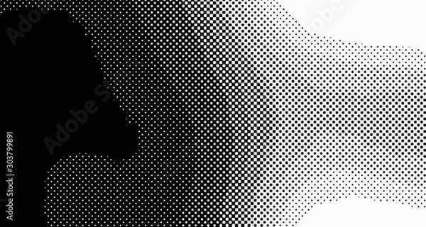 Fototapeta Halftone wave background. Curved gradient texture or pattern. Vertical gradient dots. Pop art texture. Vector illustration.
