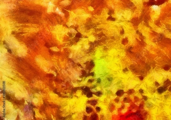 Fototapeta Macro detailed splashes and strokes of oil brush on paper. Simple colorful bright pattern. Old vintage rough texture. HQ design pattern. Shape close up painting.