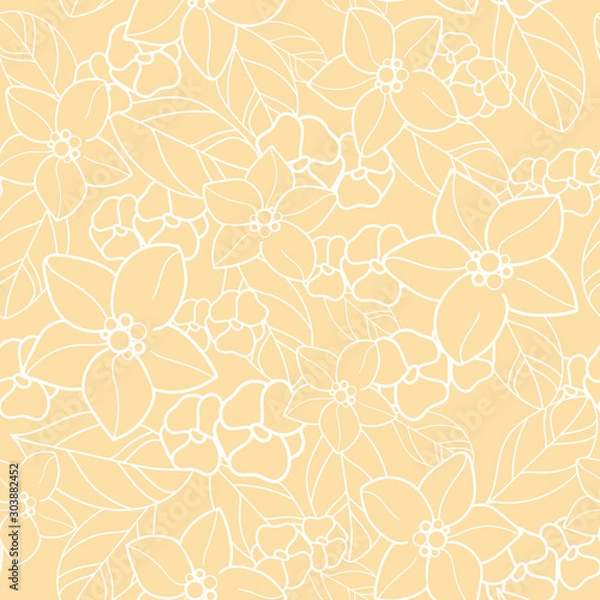 Obraz Vector orange blossom seamless pattern with white flowers, yellow background. Perfect for fabric, scrapbooking, wallpaper projects.