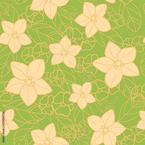Obraz Vector orange blossom seamless pattern with yellow flowers and leaves, slices of orange, seamless repeat pattern. Perfect for fabric, scrapbooking, wallpaper projects.