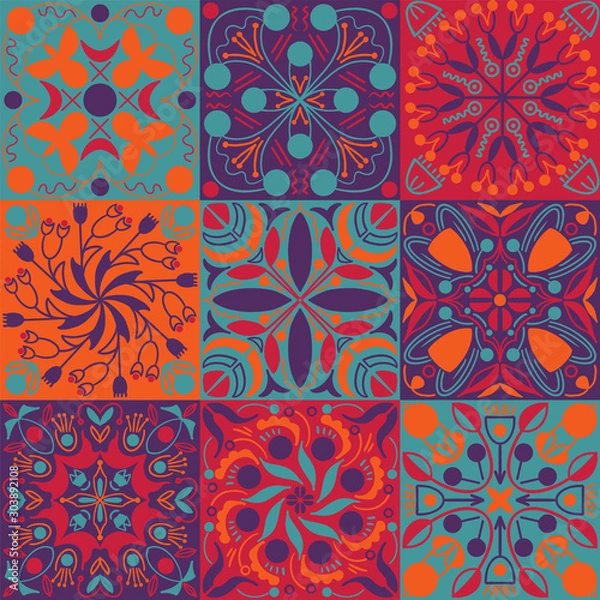 Obraz Vector bright colors ethnic tiles seamless pattern