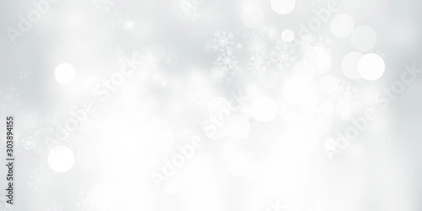 Fototapeta white and gray Christmas light with snowflake bokeh background, Winter backdrop wallpaper.