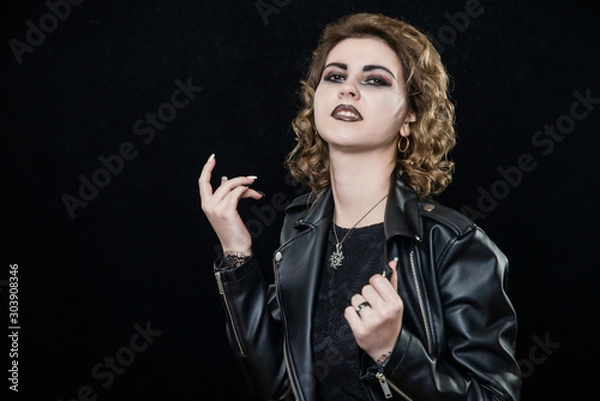 Obraz rock girl in biker jacket