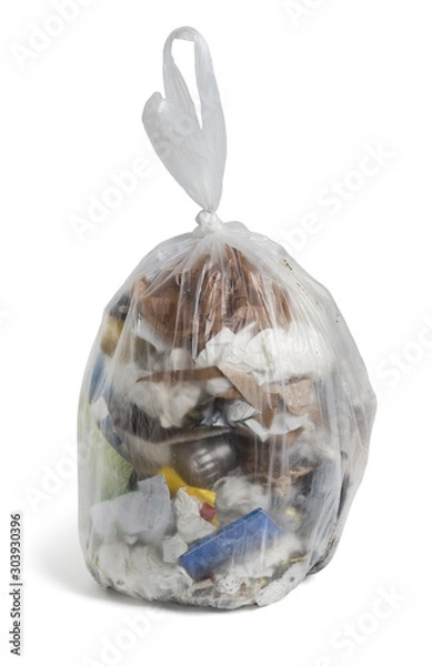 Fototapeta Worek na śmieci odpady śmieci z tworzyw sztucznych w worku plastikowym