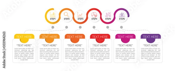 Fototapeta Infographic Timeline template can be used for gear workflow layout, diagram, number options, web design. Infographic business concept with 7 option, parts, steps or processes. Abstract background.