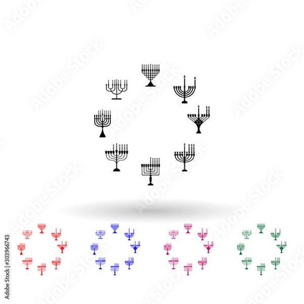 Fototapeta The eight days of chanukah multi color icon. Simple glyph, flat vector of hanukkah icons for ui and ux, website or mobile application
