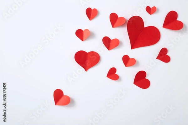 Obraz Red paper hearts on white background