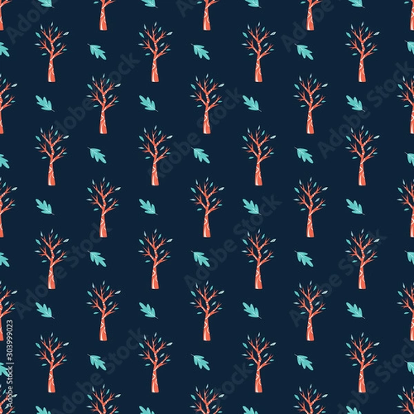 Fototapeta Seamless vector pattern with trees and leaves