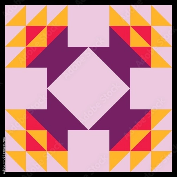 Obraz Barn quilt pattern, Amish Patchwork design, Abstract geometric tiled trail Vector illustration