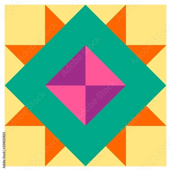 Obraz Barn quilt pattern, Amish Patchwork design, Abstract geometric tiled trail Vector illustration