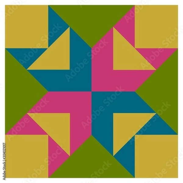 Fototapeta Barn quilt pattern, Amish Patchwork design, Abstract geometric tiled trail Vector illustration