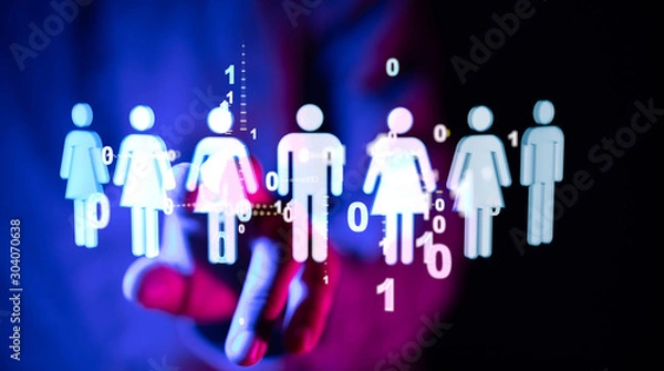 Fototapeta touching global network and data customer connection