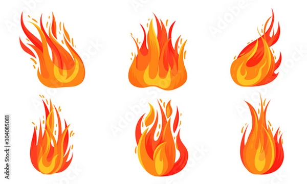 Fototapeta Set of bonfires. Vector illustration on a white background.